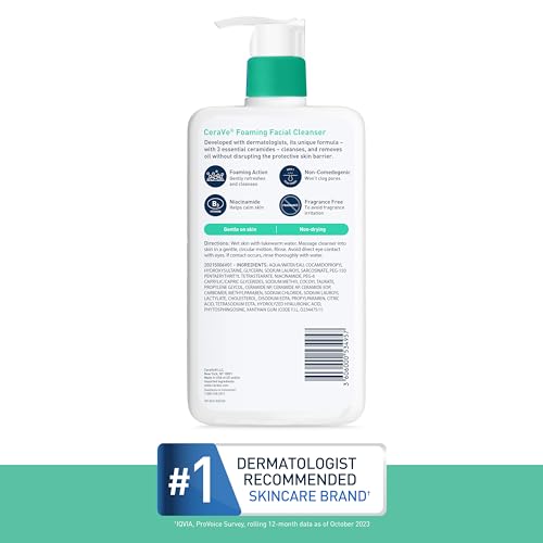 CeraVe Foaming Facial Cleanser | Daily Face Wash for Oily Skin | Hyaluronic Acid + Ceramides + Niacinamide| Fragrance Free & Paraben Free | Non-Drying Oil Control Face Wash | 19 Fluid Ounce-UPStoxs