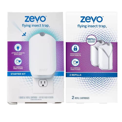 Zevo Flying Insect Trap for Indoors: Light Trap Captures Fruit Flies, Gnats and Houseflies, Starter Kit + Refills (1 Plug-in Base + 3 Cartridges)-UPStoxs