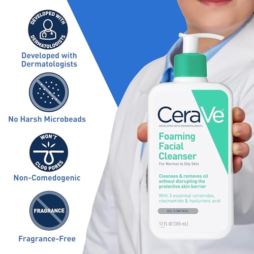 CeraVe Foaming Facial Cleanser | Daily Face Wash for Oily Skin with Hyaluronic Acid, Ceramides, and Niacinamide| Fragrance Free Paraben Free | 12 Fluid Ounce-UPStoxs