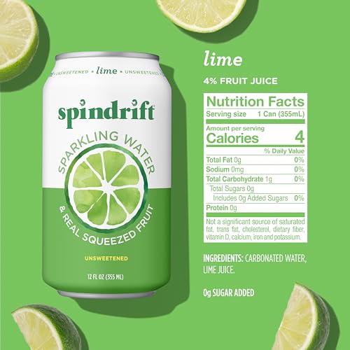 Spindrift Sparkling Water, Lime Flavored, Made with Real Squeezed Fruit, 12 Fl Oz Cans, Pack of 24 (Only 4 Calories per Can)-UPStoxs