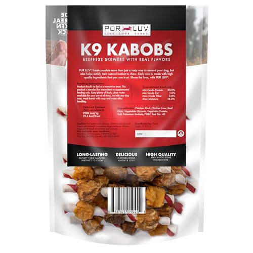 Pur Luv Dog Treats, K9 Kabobs for Dogs Made with Real Chicken and Duck, 12 Ounces, Healthy, Easily Digestible, Long-Lasting, High Protein Dog Treat, Satisfies Dog's Urge to Chew-UPStoxs
