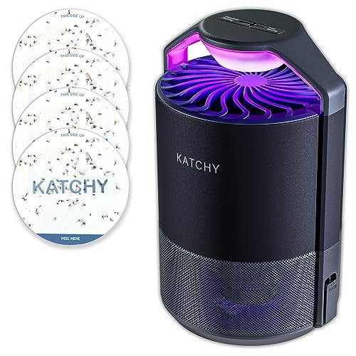 Katchy Indoor Insect Trap - Catcher & Killer for Mosquitos, Gnats, Moths, Fruit Flies - Non-Zapper Traps for Inside Your Home - Catch Insects Indoors with Suction, Bug Light & Sticky Glue (Black)-UPStoxs
