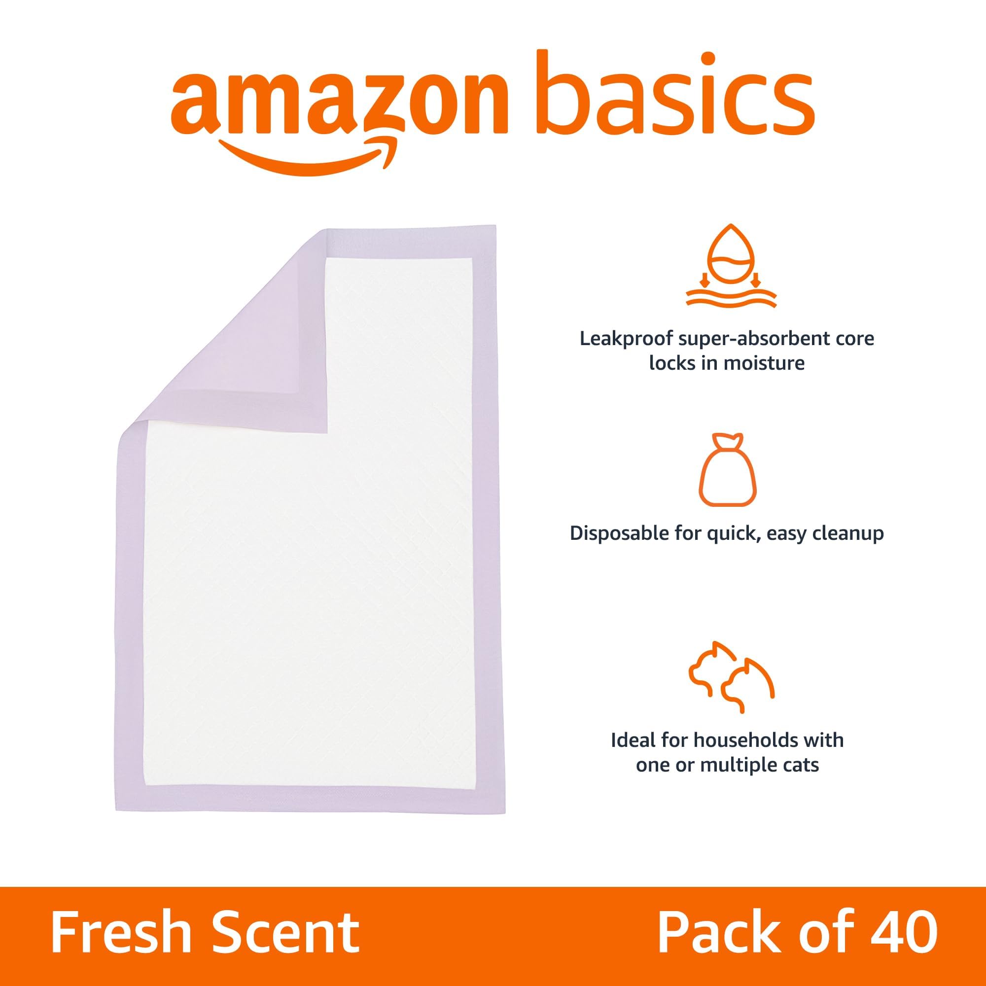 Amazon Basics Cat Pad Refills - Fresh Scent, Pack of 40 