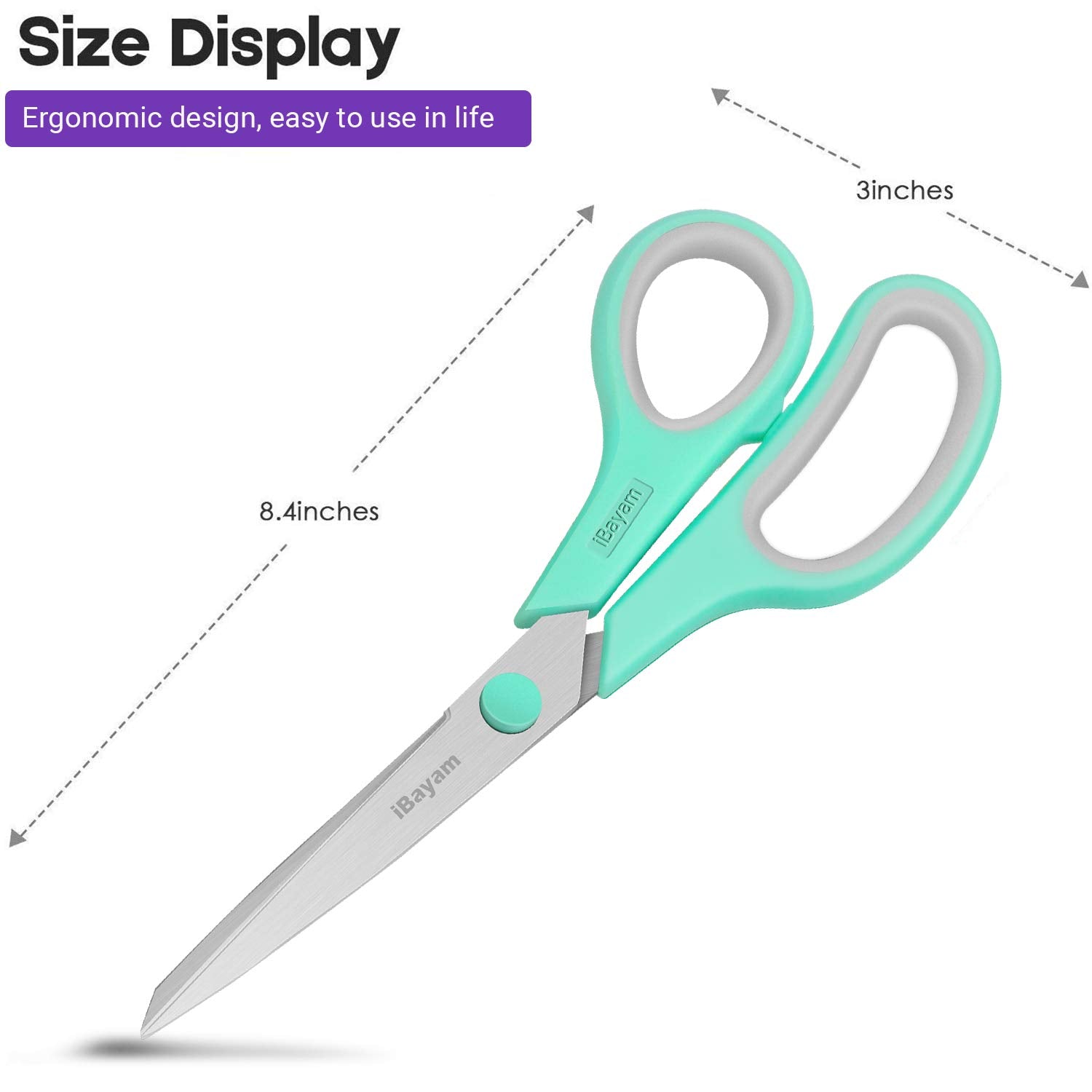 Scissors, iBayam 8" All Purpose Scissors Bulk 3-Pack, Ultra Sharp 2.5mm Thick Blade Shears Comfort-Grip Scissors for Office Desk Accessories Sewing Fabric Home Craft School Supplies, Right/Left Handed-UPStoxs