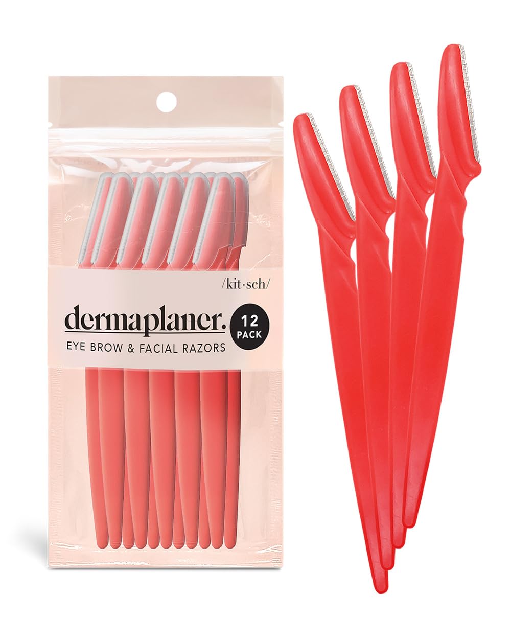 Kitsch Dermaplaning Tool - Face Razors for Women and Men, Eyebrow Trimmer & Face Shaver, Facial Hair Removal, Facial Razors for Women & Men, Dermaplane Razor for Women Face, 12 pc (Coral)-UPStoxs