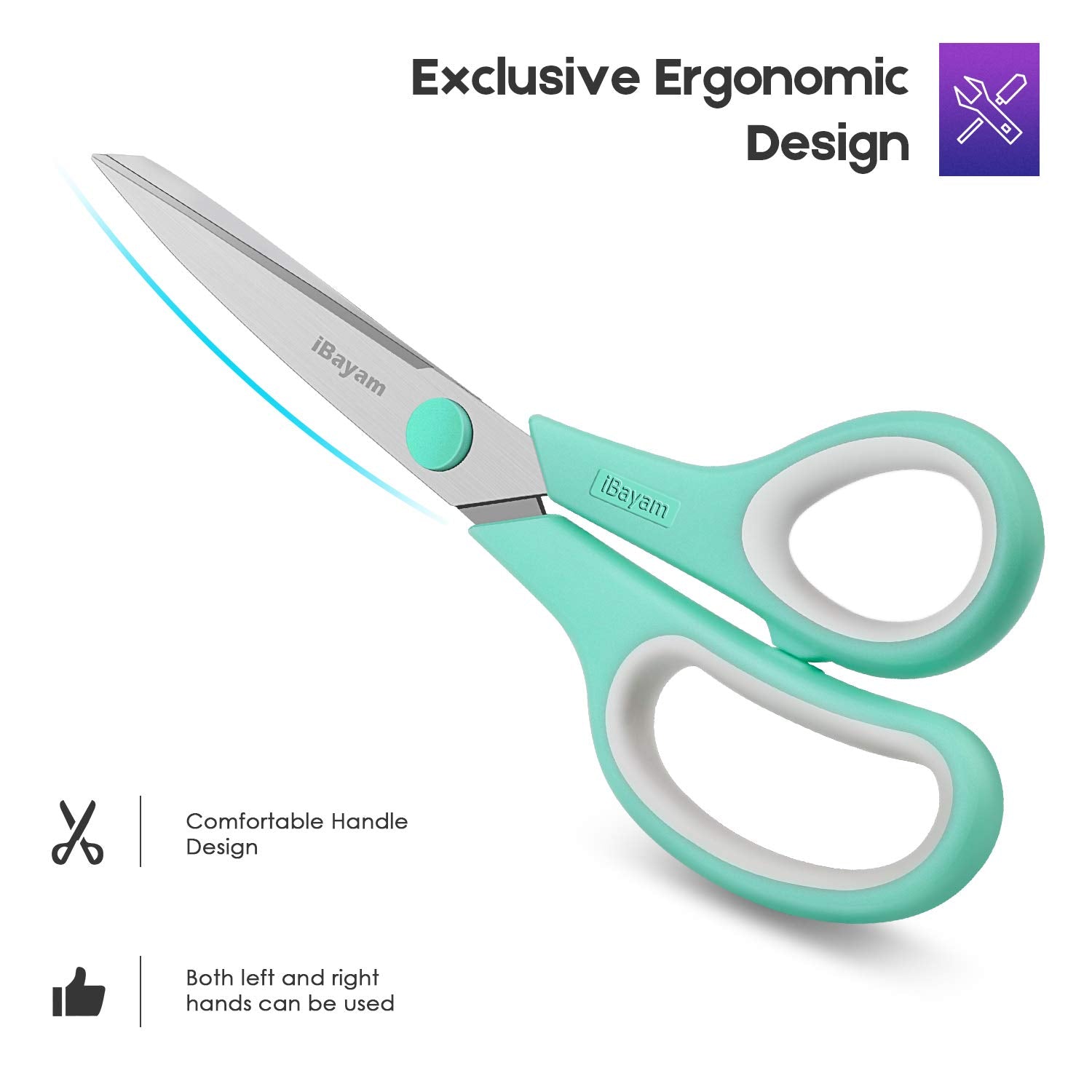 Scissors, iBayam 8" All Purpose Scissors Bulk 3-Pack, Ultra Sharp 2.5mm Thick Blade Shears Comfort-Grip Scissors for Office Desk Accessories Sewing Fabric Home Craft School Supplies, Right/Left Handed-UPStoxs