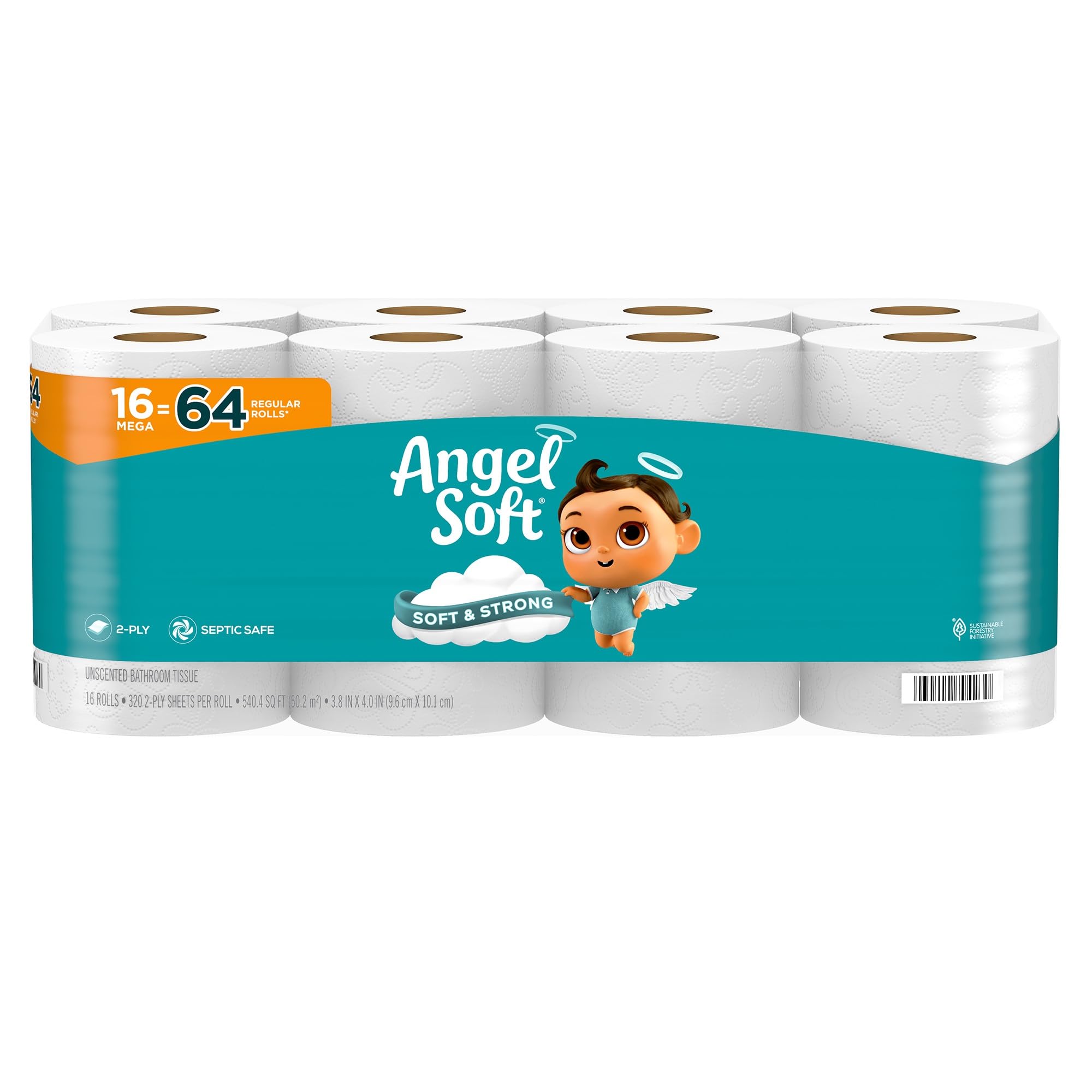 Angel Soft Toilet Paper, 16 Mega Rolls = 64 Regular Rolls, Soft and Strong Toilet Tissue-UPStoxs