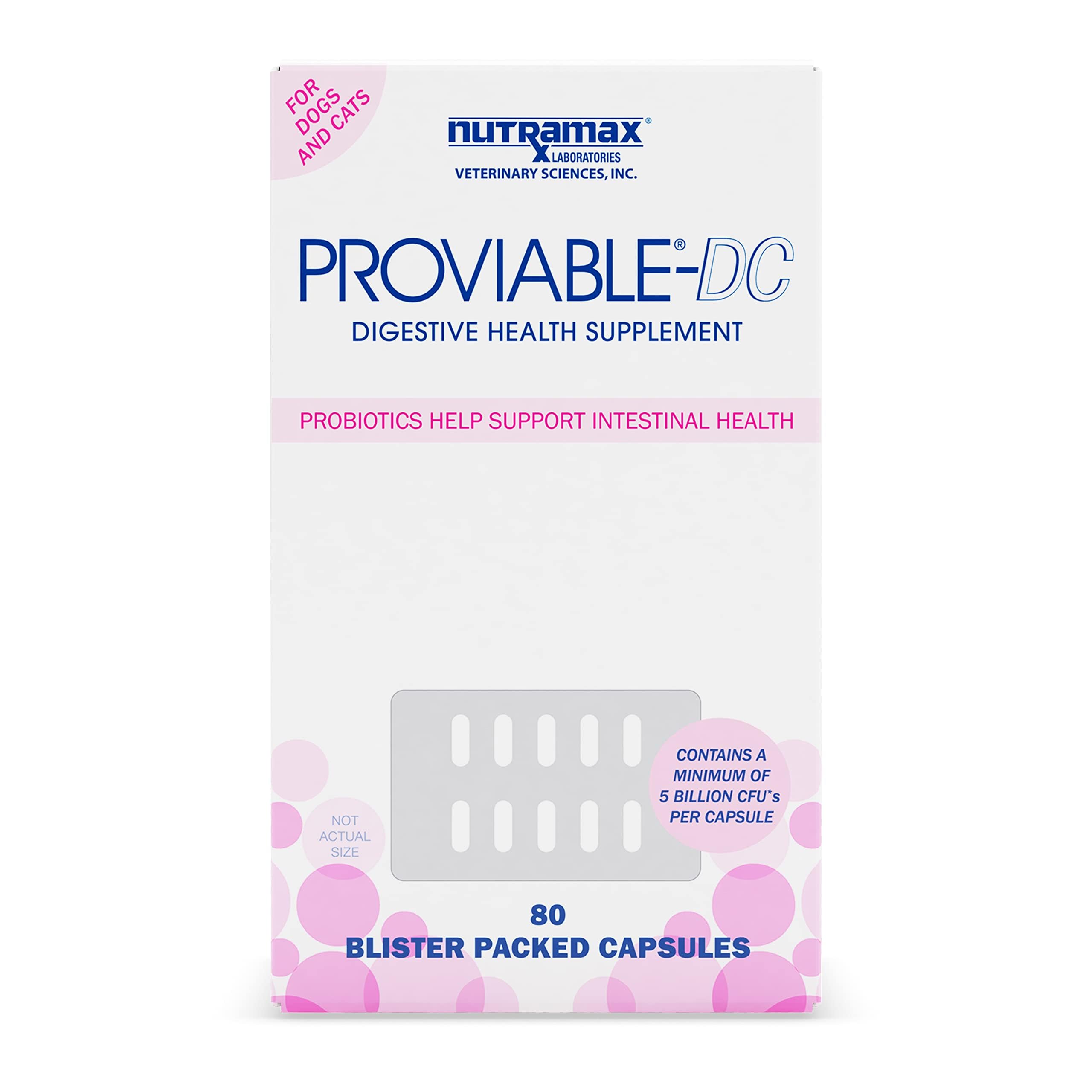 Proviable Digestive Health Supplement Multi-Strain Probiotics and Prebiotics for Cats and Dogs - with 7 Strains of Bacteria, 80 Capsules-UPStoxs