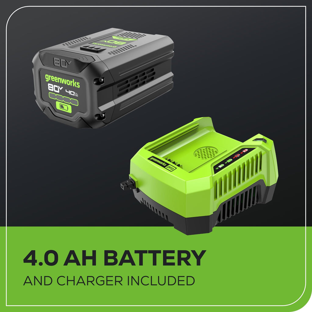 Greenworks 80V 21 in Self-Propelled Lawn Mower, 4.0 Ah Battery and Charger