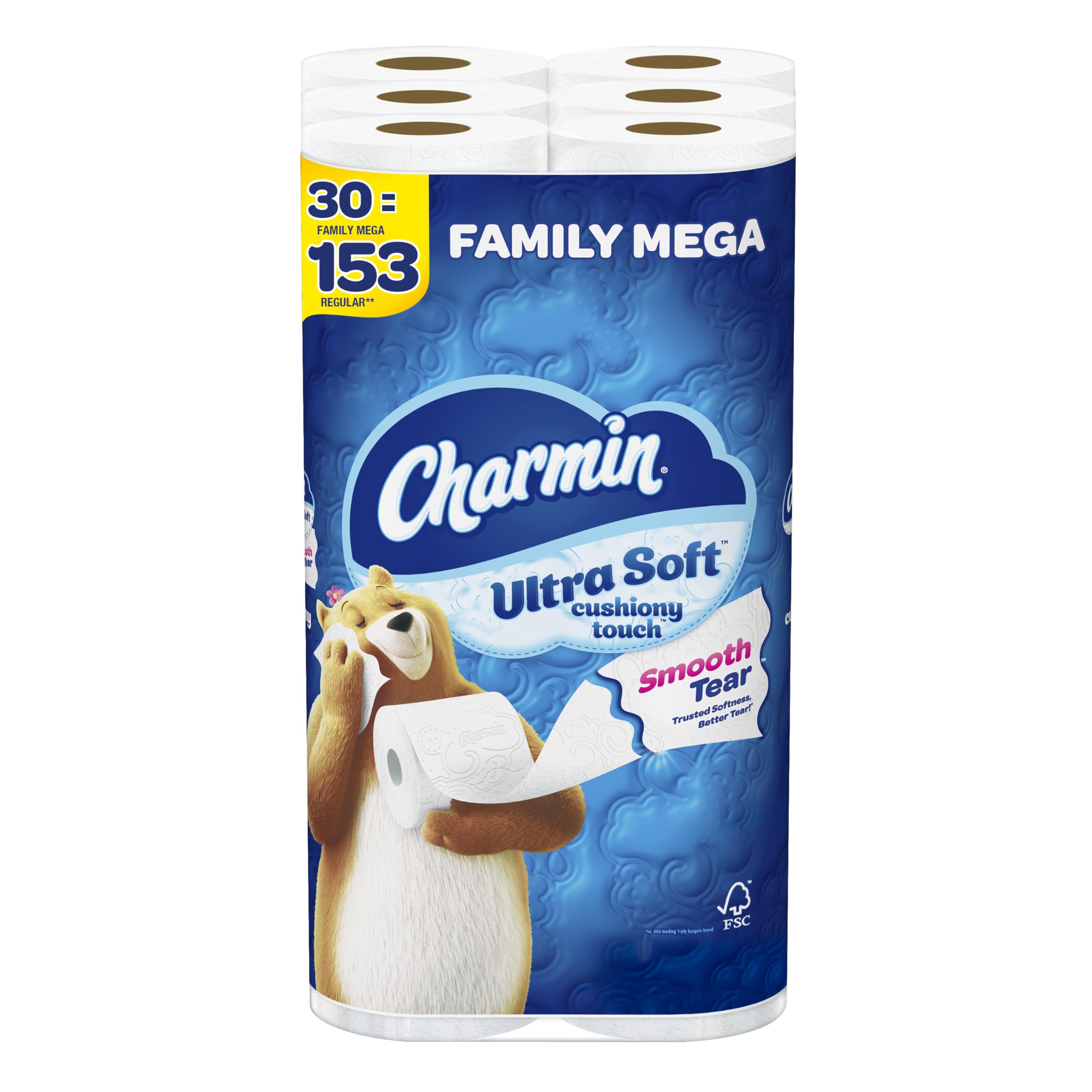Charmin Toilet Paper Ultra Soft Cushiony Touch, 30 Family Mega Rolls = 153 Regular Rolls-UPStoxs