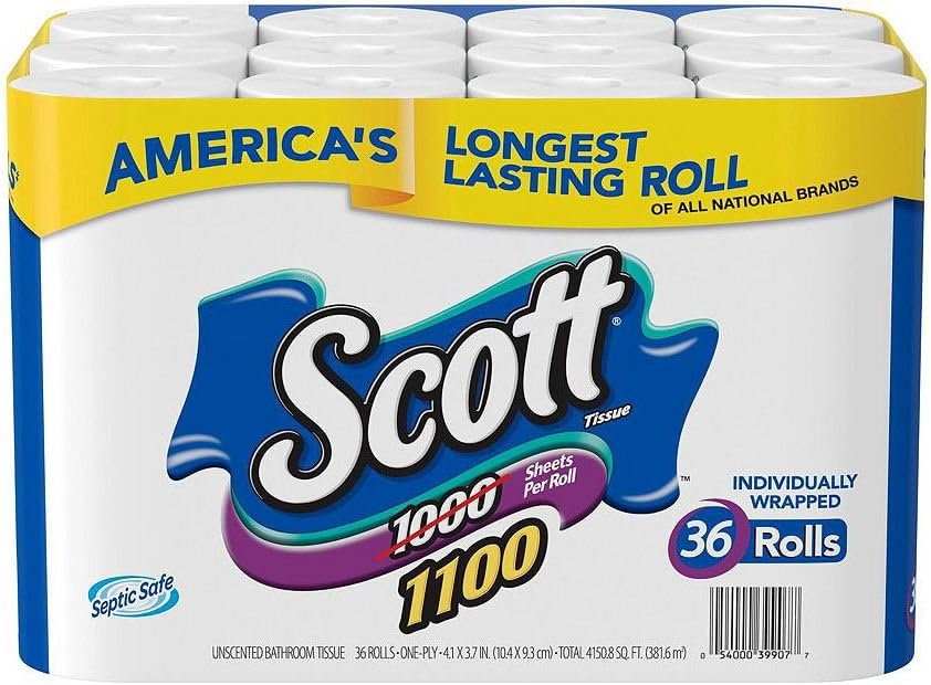 Scott 1100 1-Ply Toilet Paper 36 rolls, 1100 sheets/roll