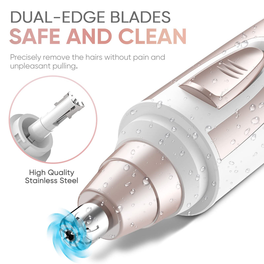 Ear and Nose Hair Trimmer Clipper - 2024 Professional Painless Eyebrow & Facial Hair Trimmer for Men Women, Battery-Operated Trimmer with IPX7 Waterproof, Dual Edge Blades for Easy Cleansing Pink-UPStoxs