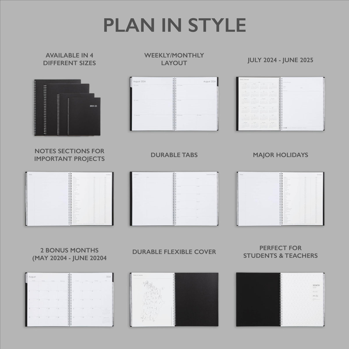 Blue Sky 2024-2025 Academic Year Weekly and Monthly Planner, 8.5" x 11", Flexible Cover, Wirebound, Enterprise (150144)-UPStoxs