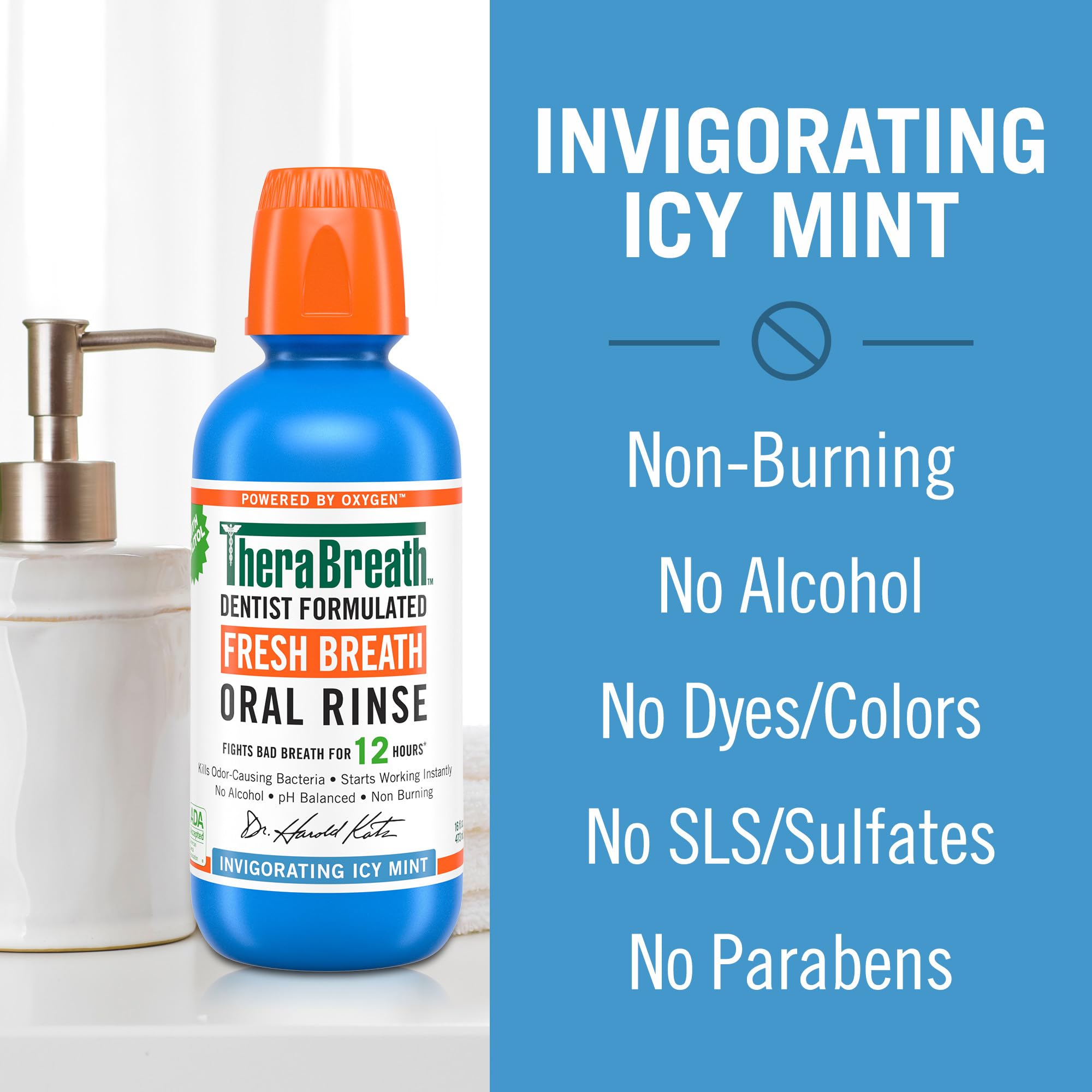 TheraBreath Fresh Breath Mouthwash, Icy Mint Flavor, Alcohol-Free, 16 Fl Oz (Pack of 2)-UPStoxs