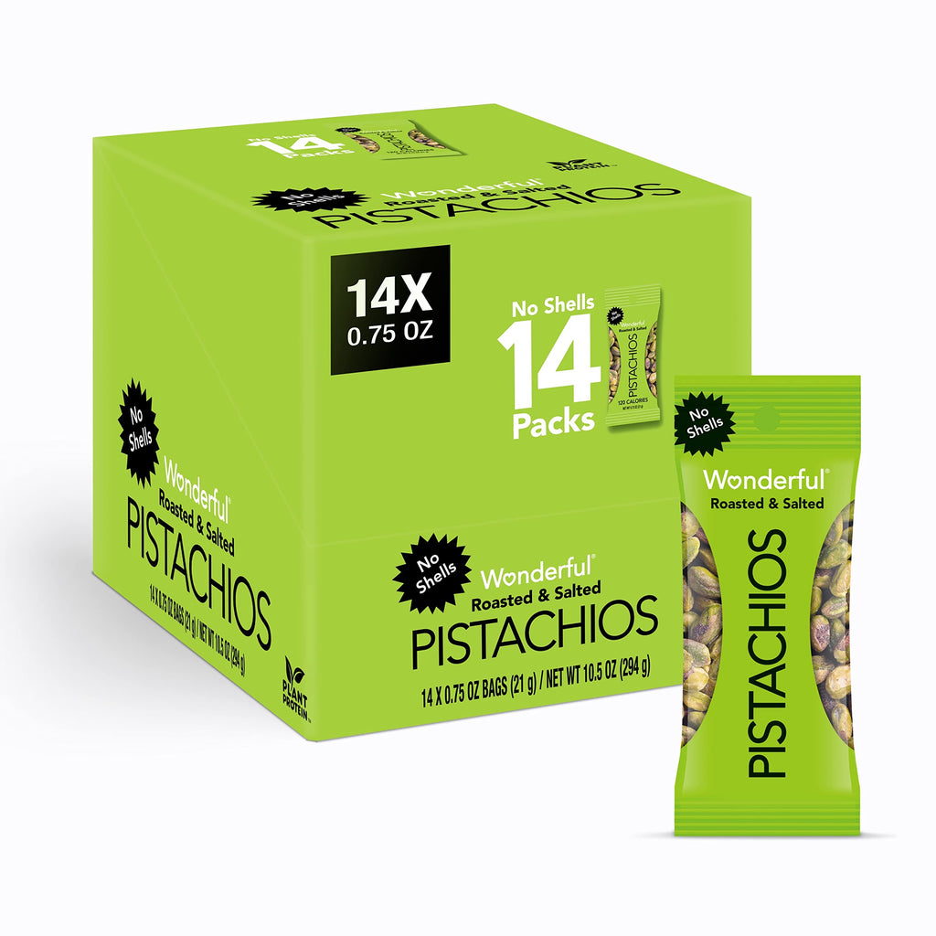 Wonderful Pistachios No Shells, Roasted & Salted Nuts, 0.75 Ounce Bag (Pack of 14), Protein Snacks, Gluten Free, On-the-Go, Individually Wrapped Healthy Snacks for Adults-UPStoxs