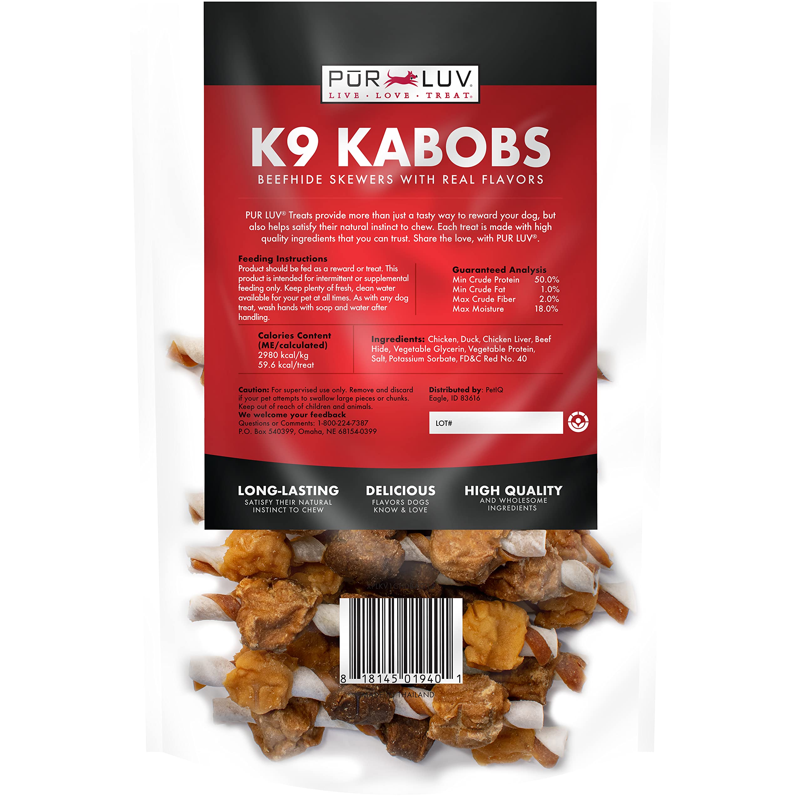 Pur Luv K9 Kabob Real Chicken, Duck, and Sweet Potato Dog Treats, Made with Real Chicken and Sweet Potato, Healthy, Easily Digestible, Long Lasting, and High Protein Dog Treat, 48 oz-UPStoxs
