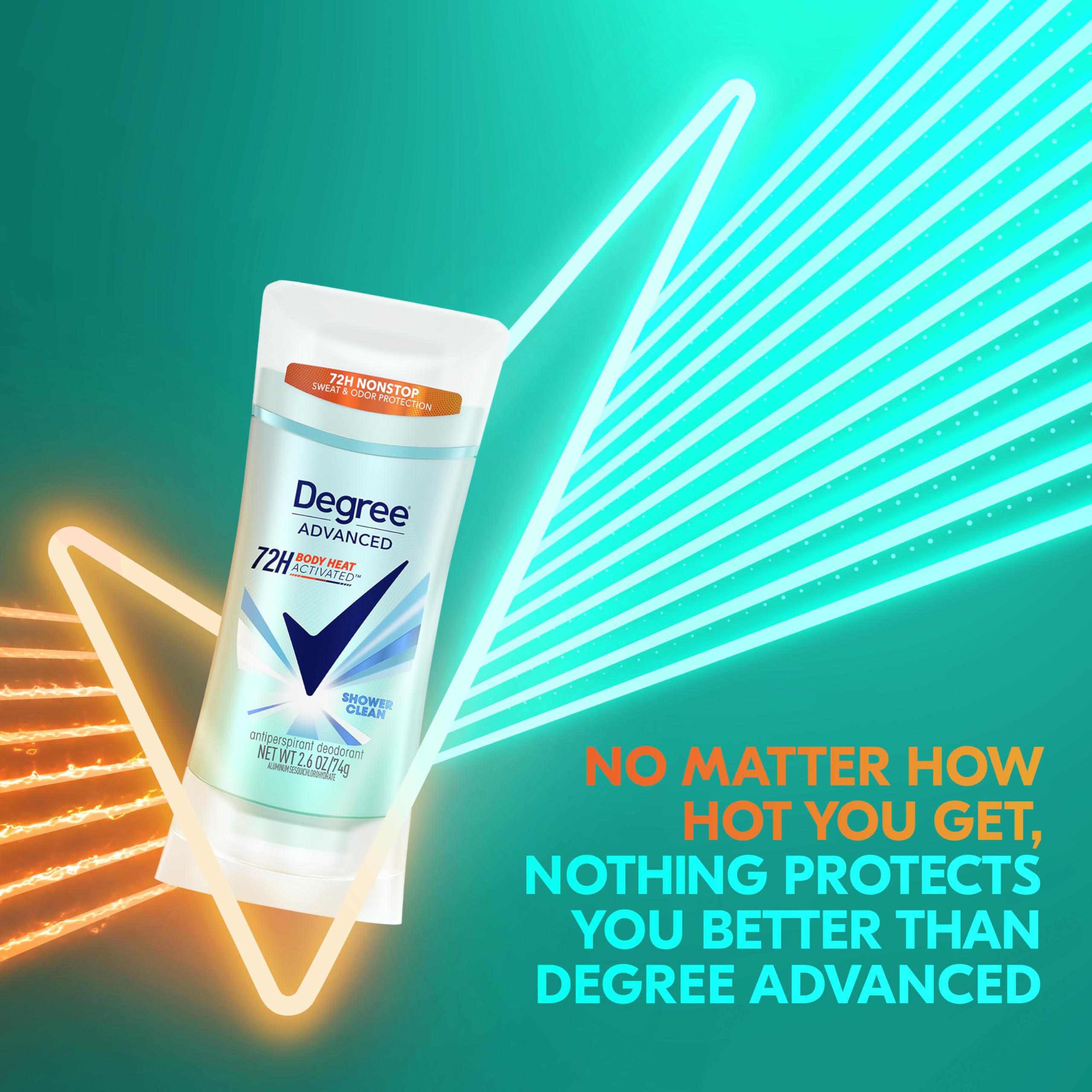Degree Advanced Protection Antiperspirant Deodorant Shower Clean for 72-Hour Sweat & Odor Control for Women, with Body Heat Activated Technology, 2.6 oz-UPStoxs