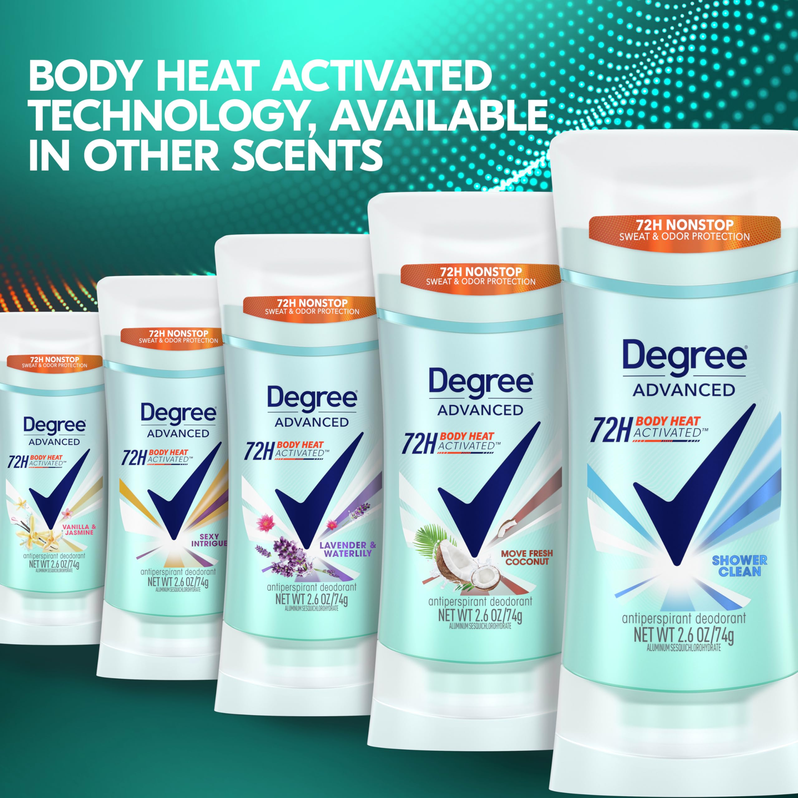 Degree Advanced Protection Antiperspirant Deodorant Shower Clean for 72-Hour Sweat & Odor Control for Women, with Body Heat Activated Technology, 2.6 oz-UPStoxs