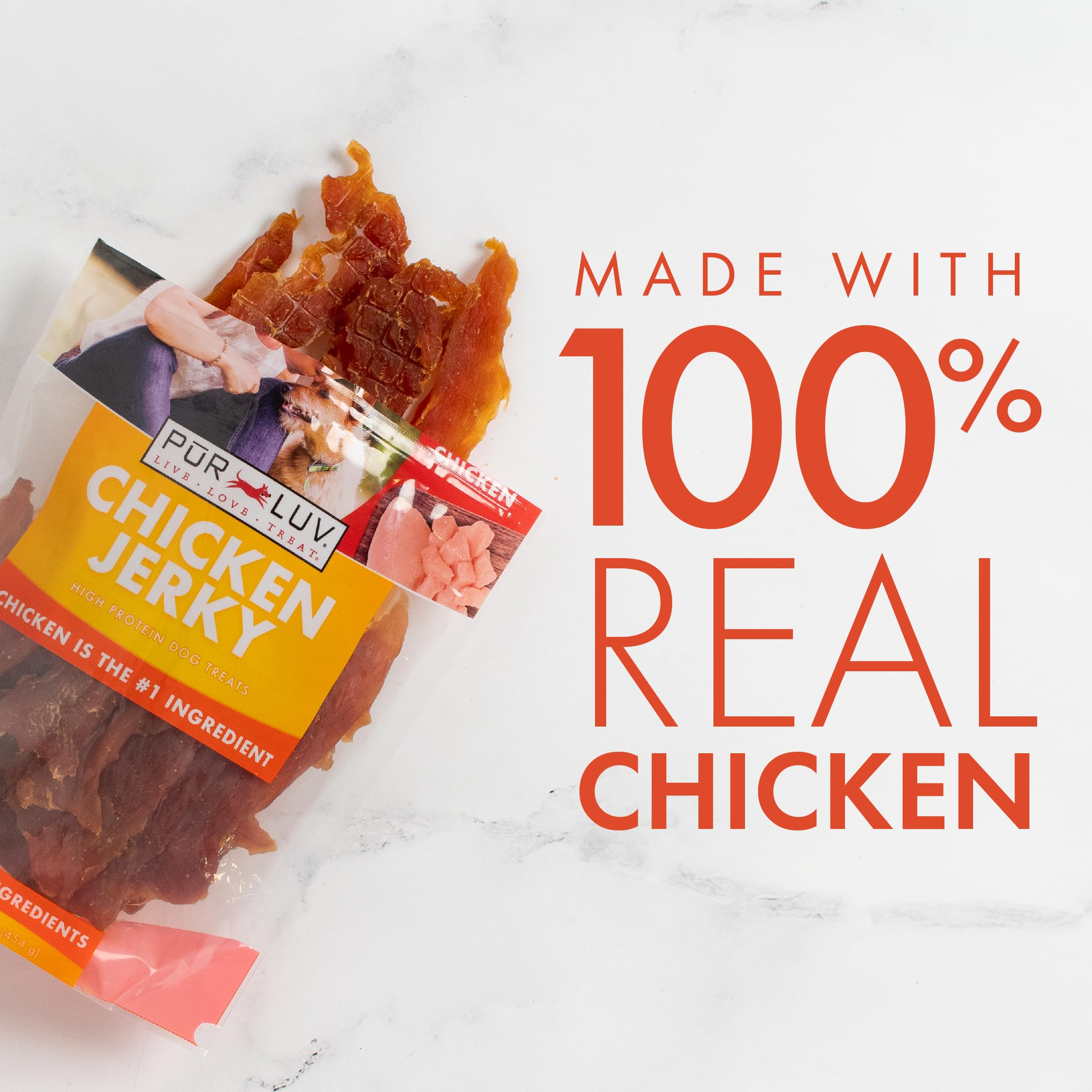 Pur Luv Dog Treats, Chicken Jerky for Dogs, Made with 100% Real Chicken Breast, 16 Ounces, Healthy, Easily Digestible, Long-Lasting, High Protein Dog Treat, Satisfies Dog's Urge to Chew-UPStoxs