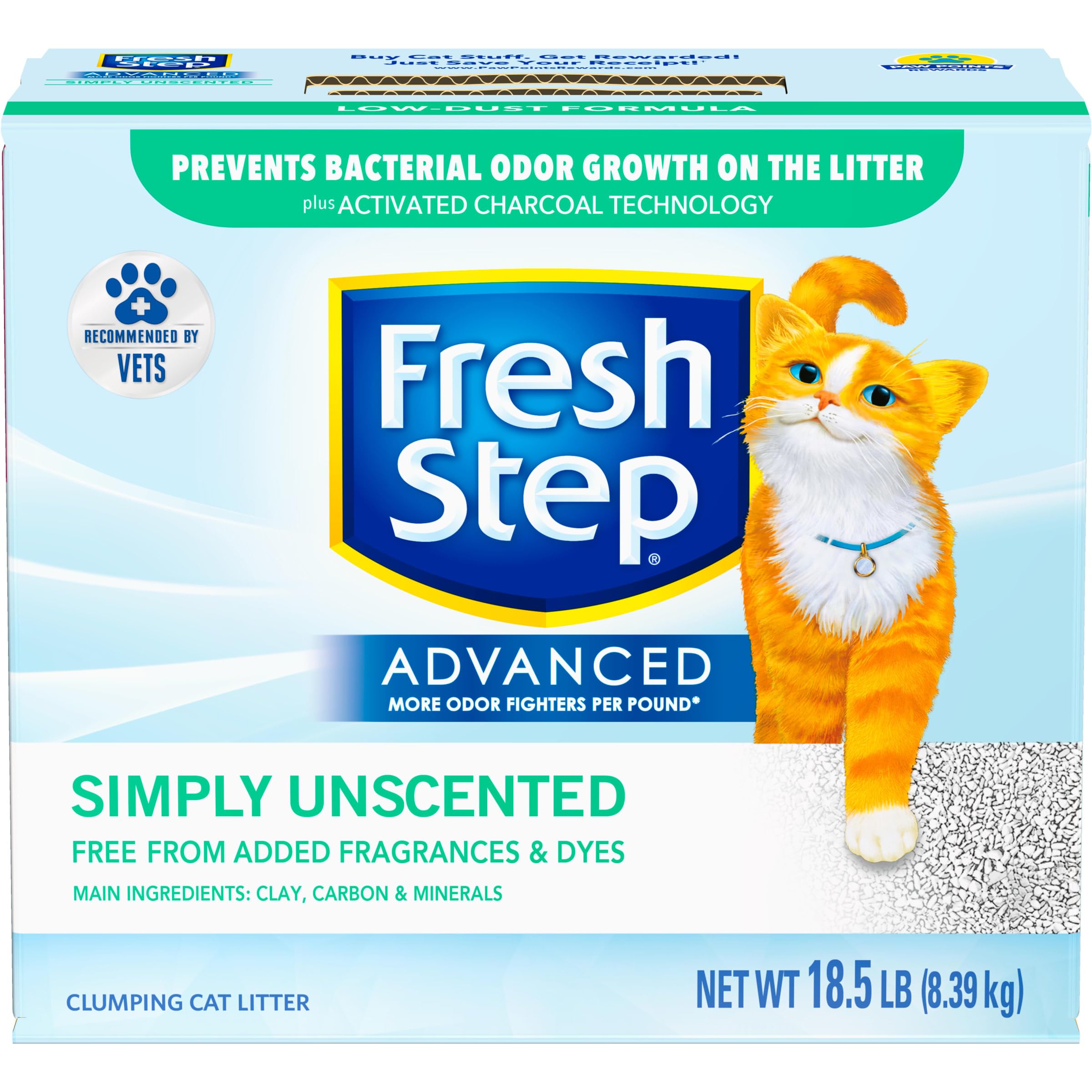 Fresh Step Advanced Unscented Clumping Cat Litter, 18.5 lbs, Low Dust, Activated Charcoal-UPStoxs