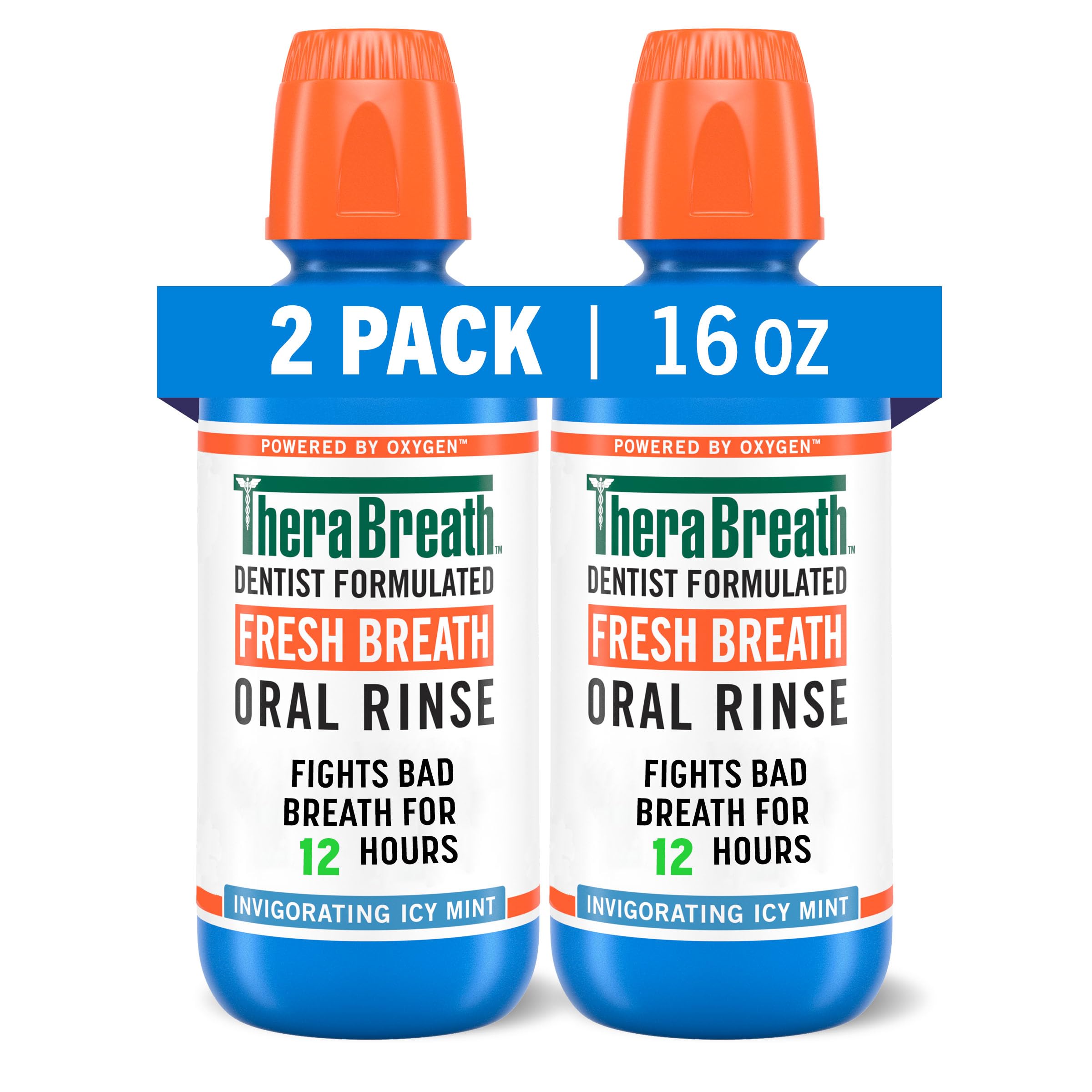TheraBreath Fresh Breath Mouthwash, Icy Mint Flavor, Alcohol-Free, 16 Fl Oz (Pack of 2)-UPStoxs