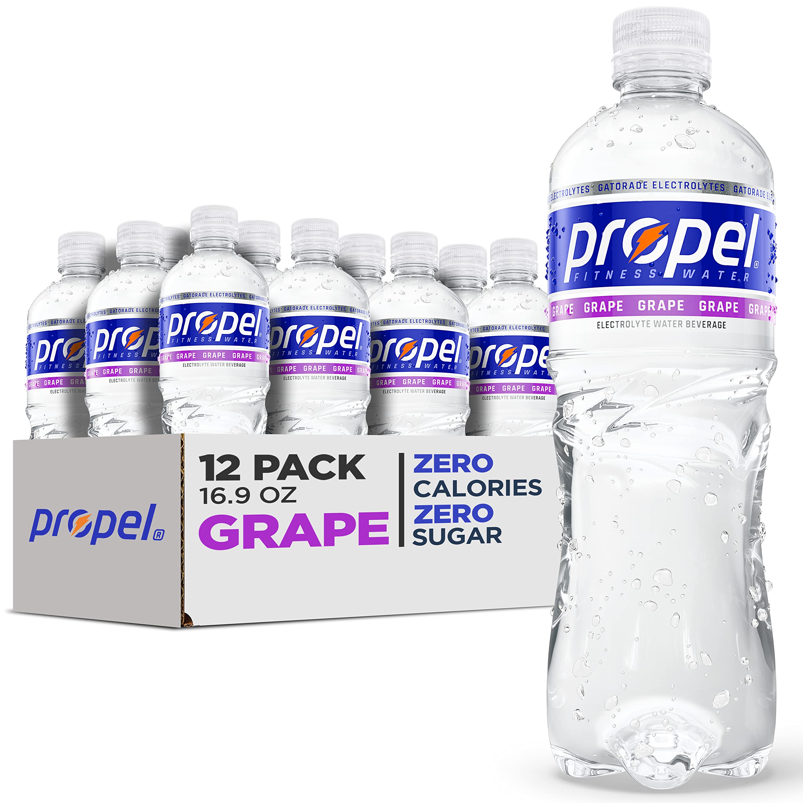 Propel, Grape, Zero Calorie Sports Drinking Water with Electrolytes and Vitamins C&E, 16.9 Fl Oz (Pack of 12)-UPStoxs