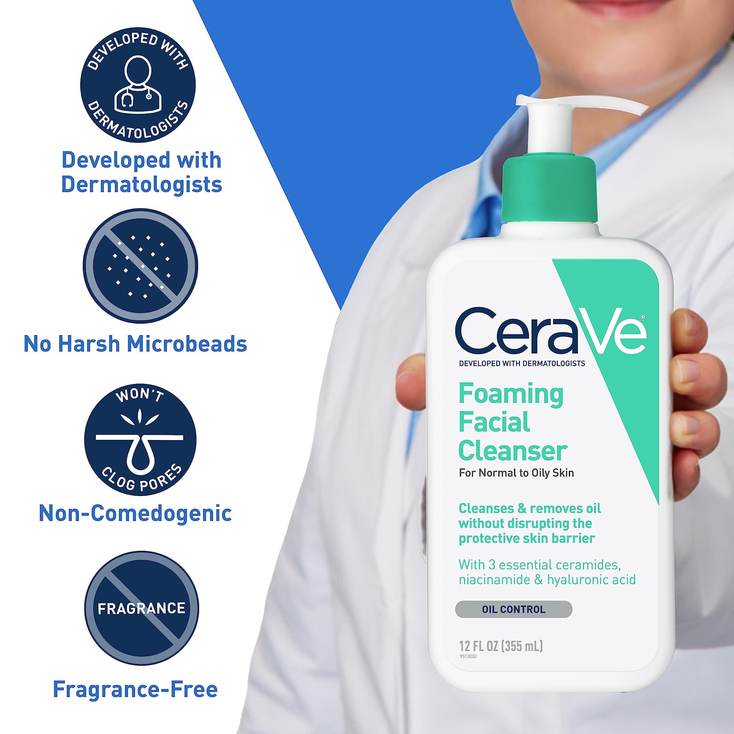 CeraVe Foaming Facial Cleanser | Daily Face Wash for Oily Skin with Hyaluronic Acid, Ceramides, and Niacinamide| Fragrance Free | 16 Fluid Ounce-UPStoxs