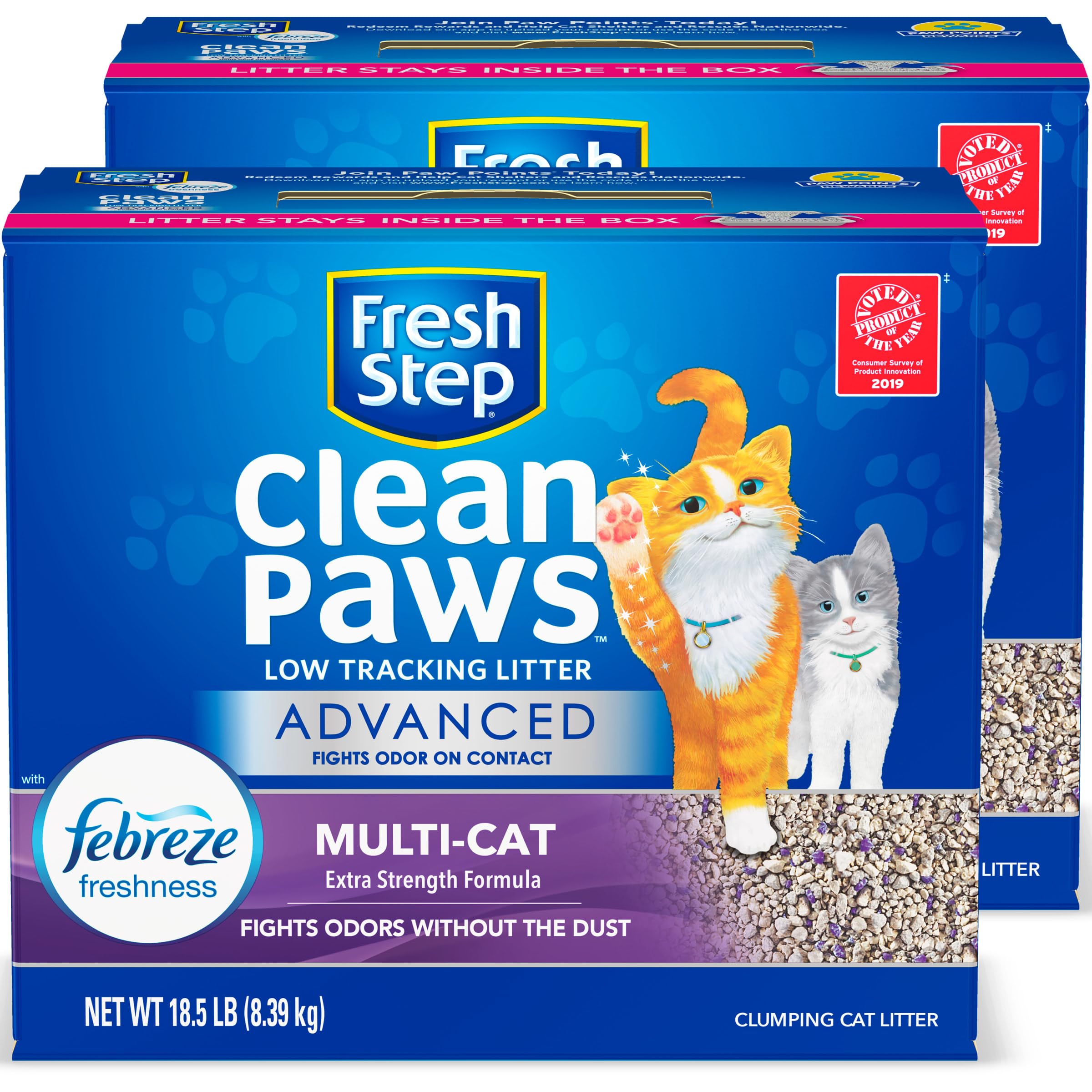 Fresh Step Clumping Cat Litter, Advanced, Clean Paws Multi-Cat, Extra Large, 37 Pounds total (2 Pack of 18.5lb Boxes)-UPStoxs