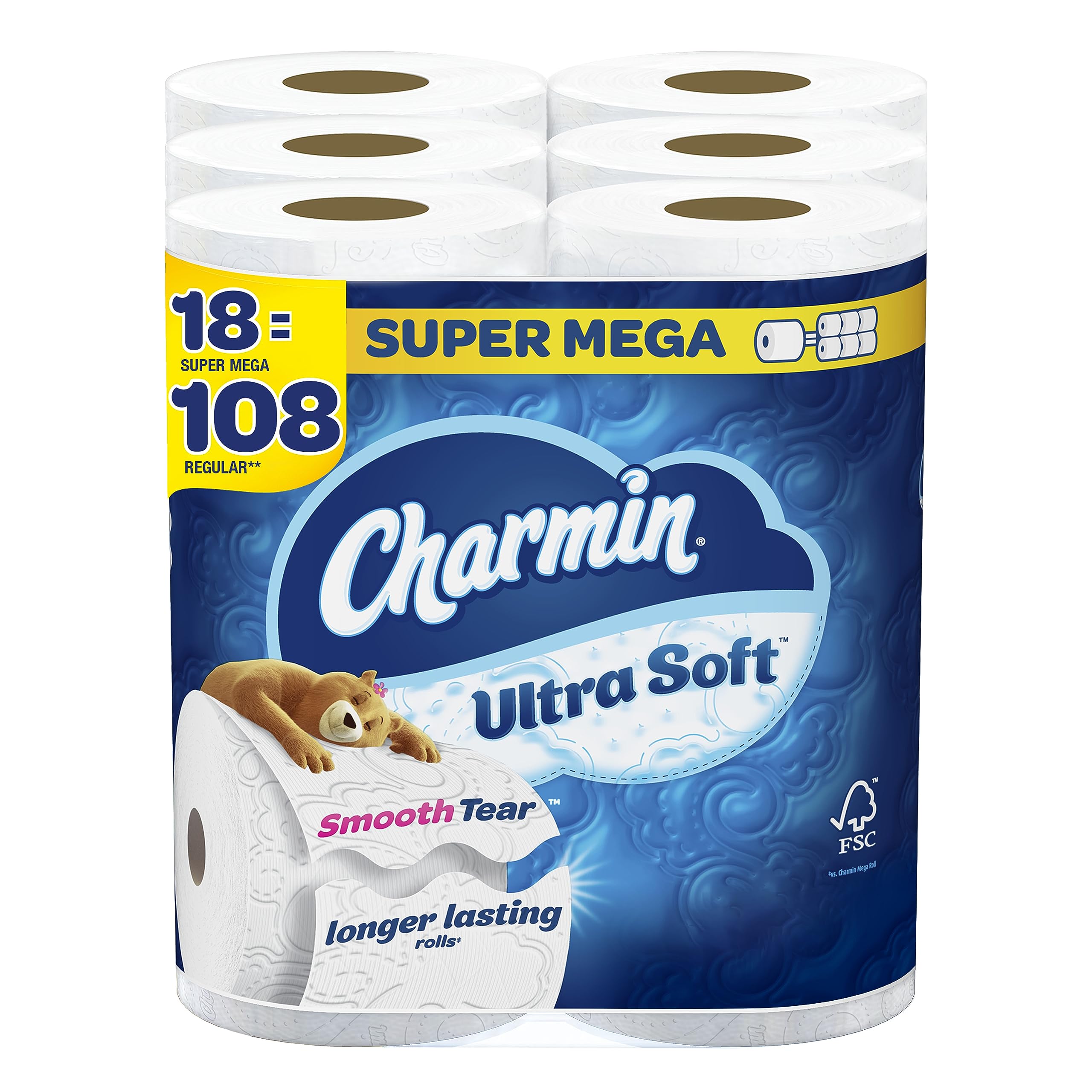 Charmin Ultra Soft Toilet Paper 18 Super Mega Rolls = 108 Regular Rolls-UPStoxs