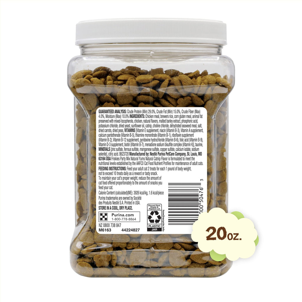 Purina Friskies Made in USA Facilities, Natural Cat Treats, Party Mix Natural Yums Catnip Flavor - 20 oz. Canister-UPStoxs