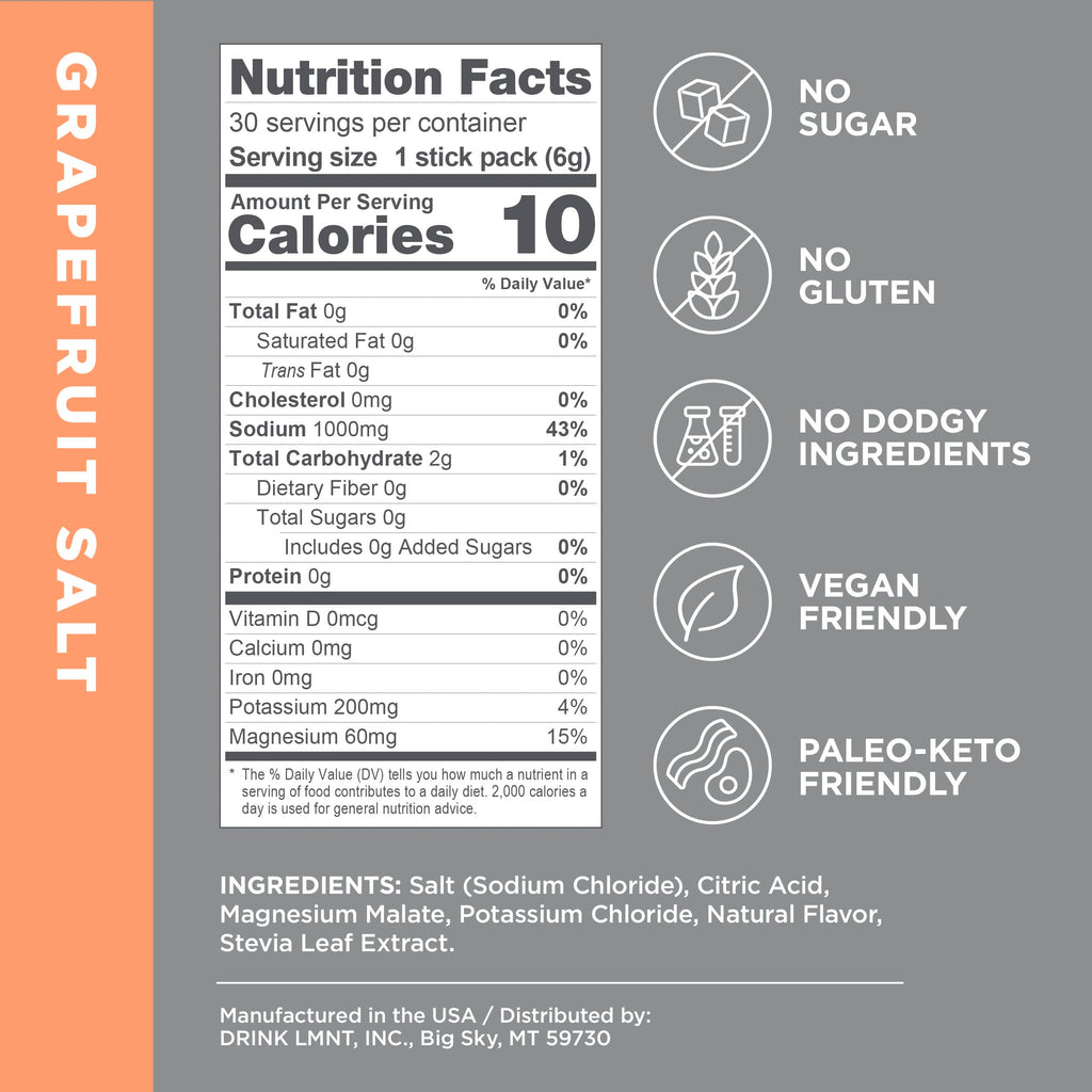 LMNT Zero Sugar Electrolytes - Grapefruit Salt | Drink Mix | 30 Count-UPStoxs