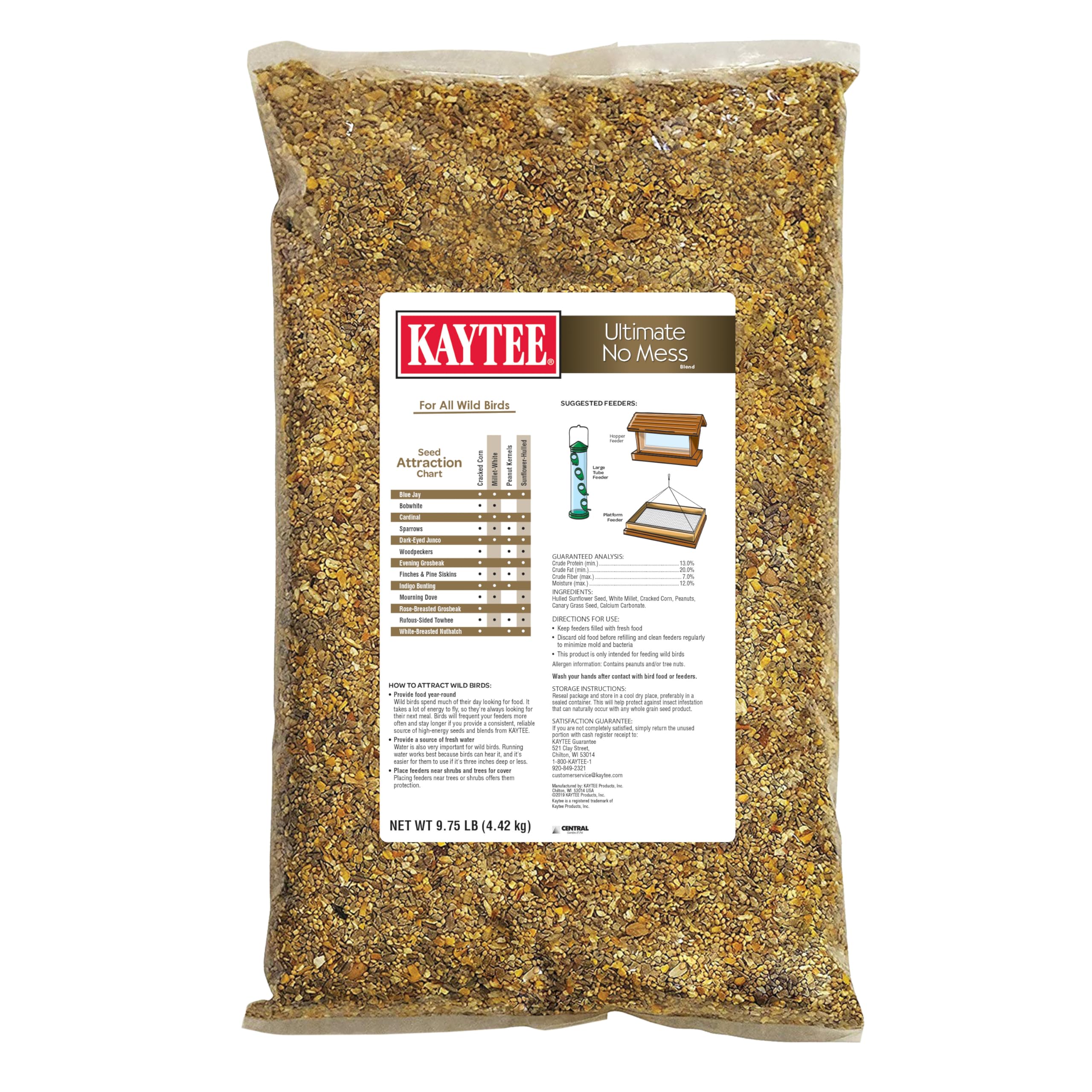 Kaytee Wild Bird Ultimate No Mess Wild Bird Food Seed For Cardinals, Finches, Chickadees, Nuthatches, Woodpeckers, Grosbeaks, Juncos and Other Colorful Songbirds, 9.75 Pound-UPStoxs