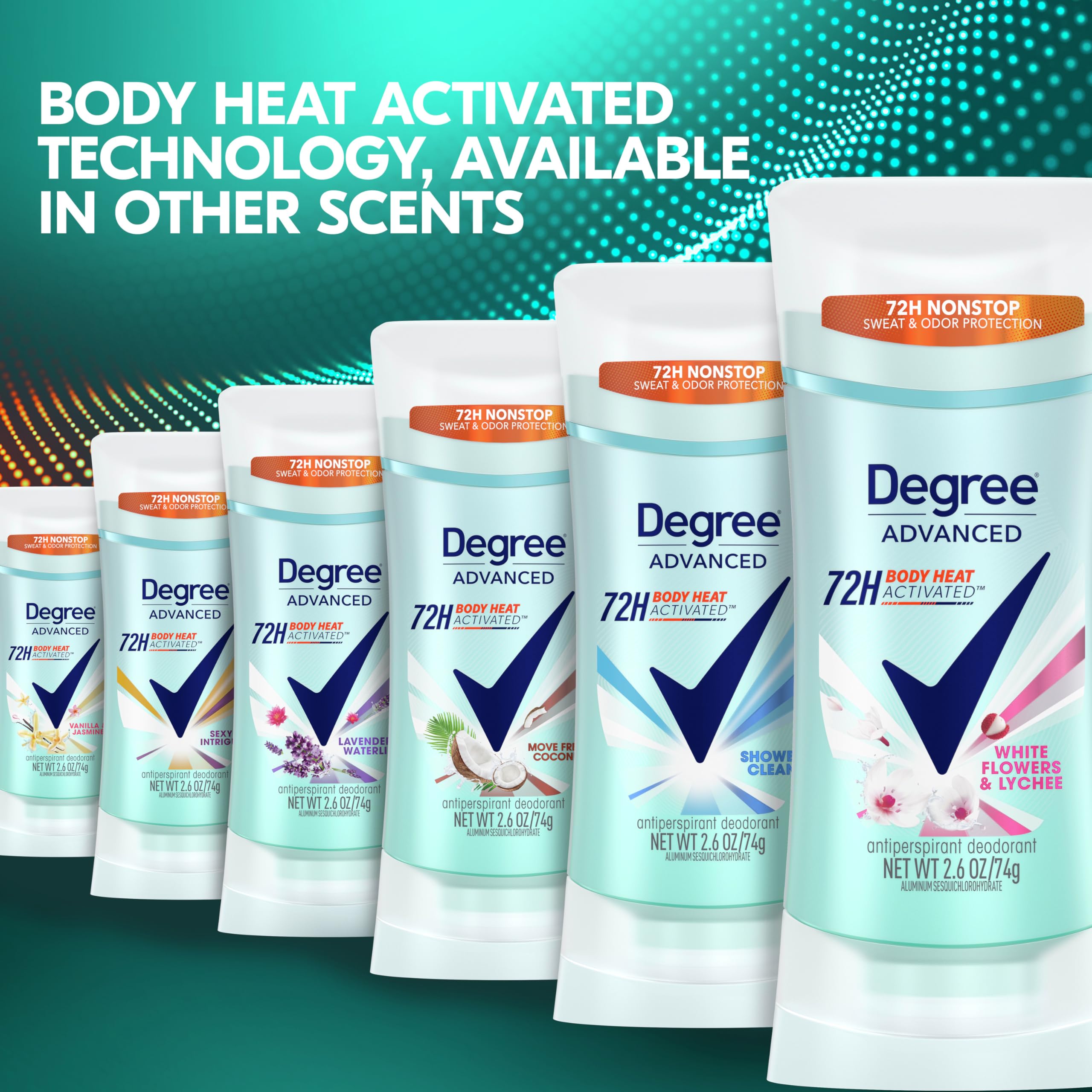 Degree Advanced Protection Antiperspirant Deodorant White Flowers & Lychee for 72-Hour Sweat & Odor Control for Women, with Body Heat Activated Technology, 2.6 oz-UPStoxs