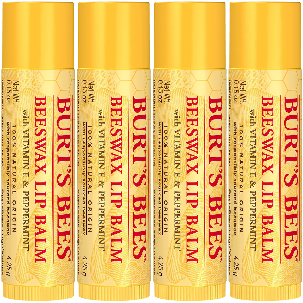 Burt's Bees Lip Balm - Original Beeswax, Lip Moisturizer With Responsibly Sourced Beeswax, Tint-Free, Natural Origin Conditioning Lip Treatment, 4 Tubes, 0.15 oz.-UPStoxs