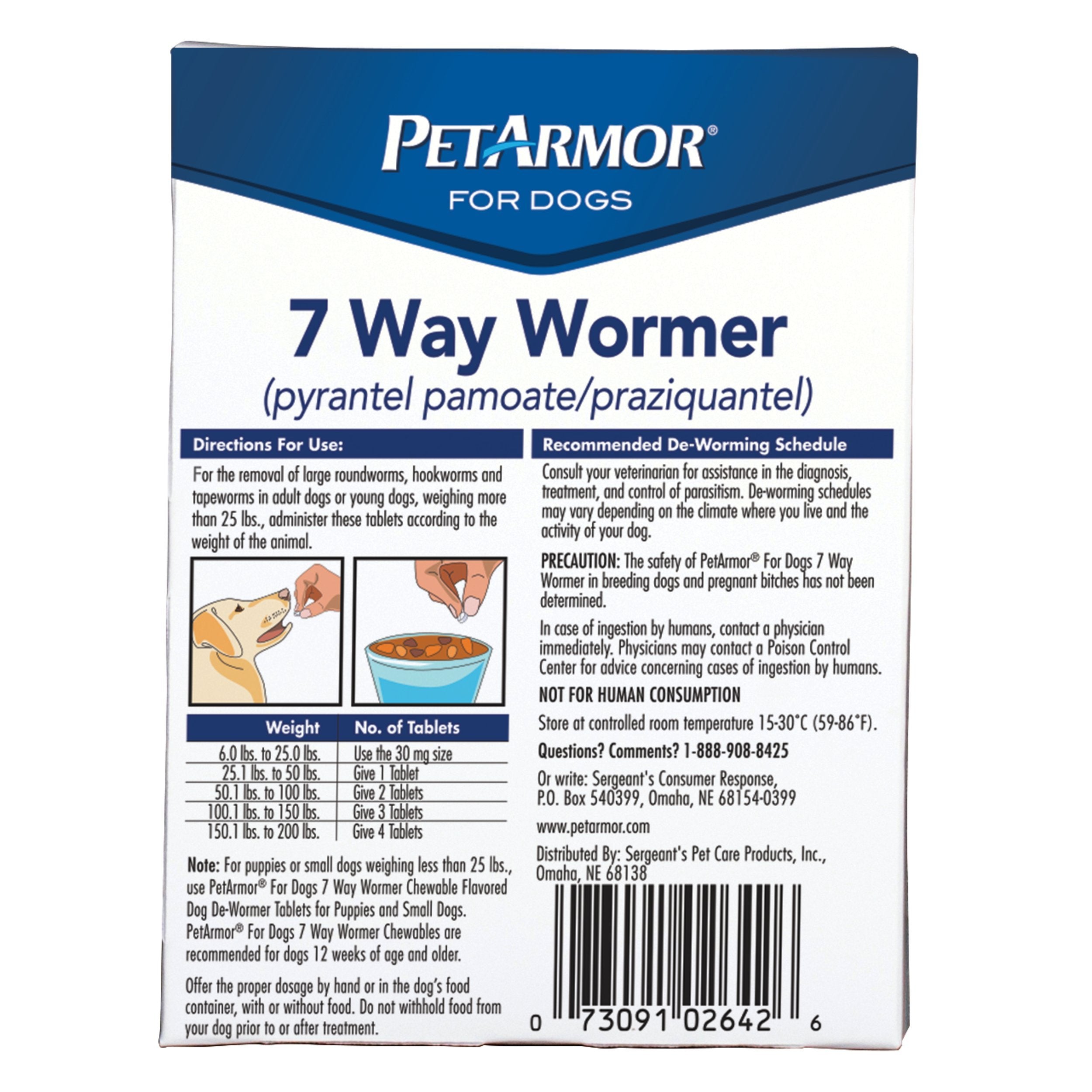 PetArmor 7 Way De-Wormer for Dogs, Oral Treatment for Tapeworm, Roundworm & Hookworm in Large Dogs & Puppies (Over 25 lbs), Worm Remover (Praziquantel & Pyrantel Pamoate), 2 Flavored Chewables-UPStoxs